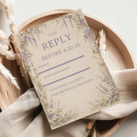 Lila Botanical Vintage RSVP Karte