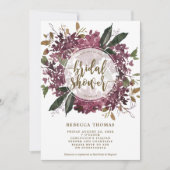 lila botanische Brautdusche mit Blumen Einladung (Vorderseite)