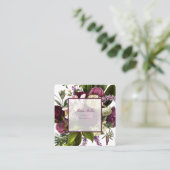 Lila Botanische Geschäftskarten mit Blumenbezug Quadratische Visitenkarte (Stehend Vorderseite)