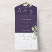 Lila Botanische Grünpflanzen-Monogramm-Hochzeit All In One Einladung (Innen Boden)