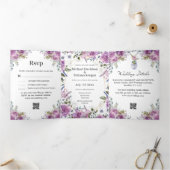 lila botanische Hochzeit in moderner Wasserfarbe Dreifach Gefaltete Einladung (Innenseite)