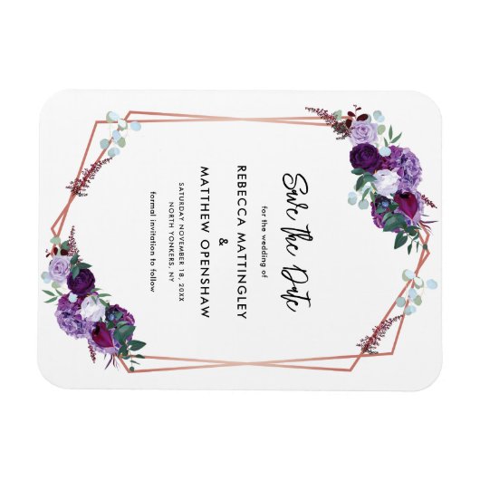 Lila botanische Hochzeit speichern Sie das Datum Magnet (Horizontal)