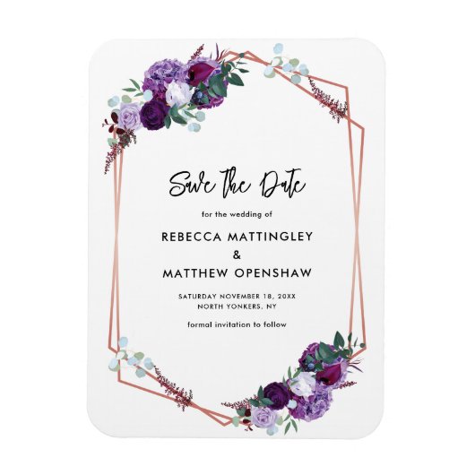 Lila botanische Hochzeit speichern Sie das Datum Magnet (Vertikal)