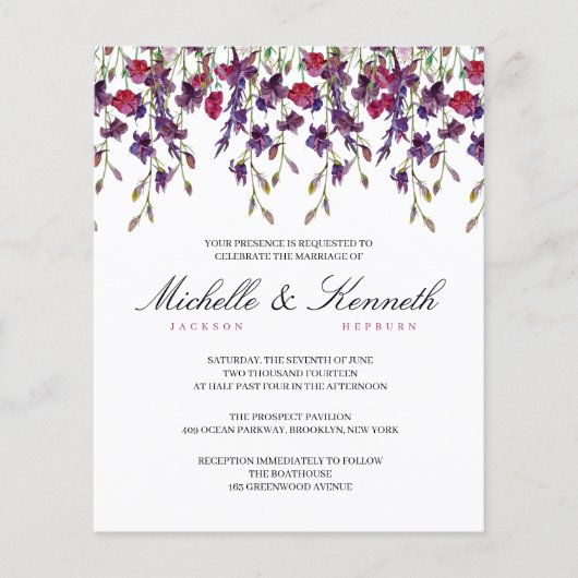 Lila botanische Hochzeitseinladung (Vorderseite)