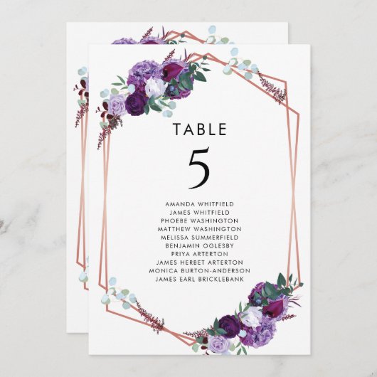 Lila botanische Hochzeitsfeier Tischnummer (Vorne/Hinten)
