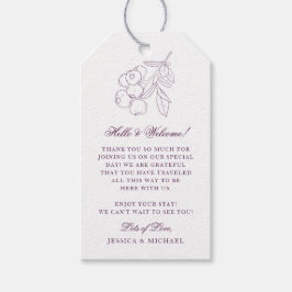 Lila botanische Kontur Elegante Hochzeit Willkomme Geschenkanhänger