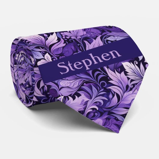 Lila Botanische Monogramm Krawatte (Gerollt)