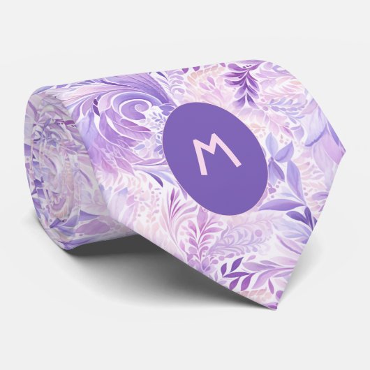 Lila Botanische Monogramm Krawatte (Gerollt)