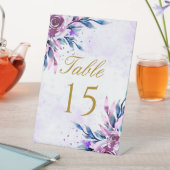 Lila Botanische Peony Gold Hochzeit Tischnummer Sockelschild (In Situ)