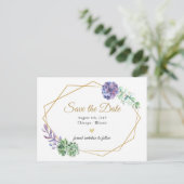 Lila botanische Save the Date-Postkarte Ankündigungspostkarte (Stehend Vorderseite)