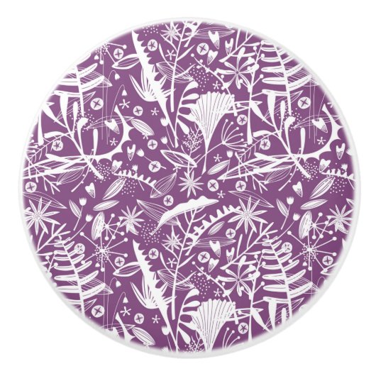 Lila botanische Silhouette Keramikknauf (Vorderseite)