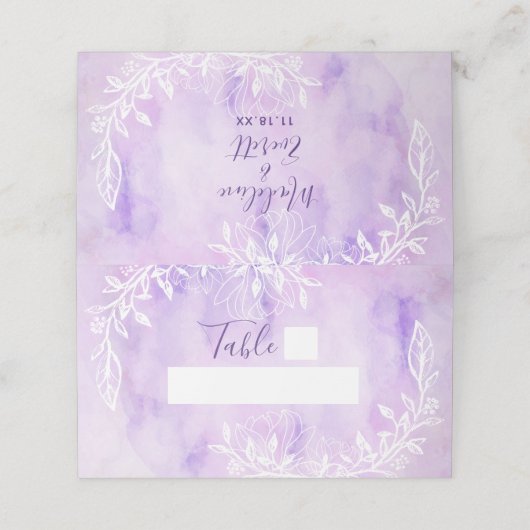 Lila botanische Tischnummer Platzkarte (Außenseite Aufgefaltet)