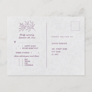 Lila botanisches Elegantes Hochzeitsessen UAWG Postkarte