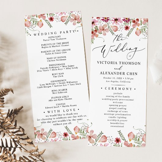 Lila Botanisches Hochzeitsprogramm Menükarte