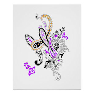 Lila botanisches Paisley-Blumenmuster Poster