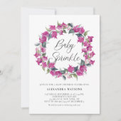 Lila Bougainvillea Wreath Baby Sprinkle Dusche Einladung (Vorderseite)