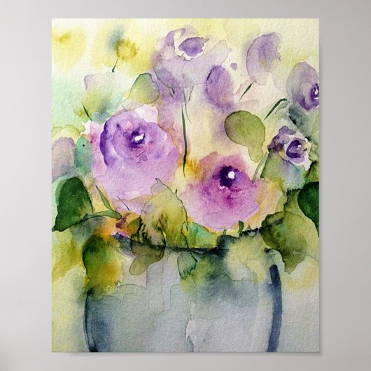 Lila Bouquet Watercolor Poster (Vorne)