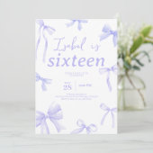 Lila Bow Birthday Einladung (Stehend Vorderseite)