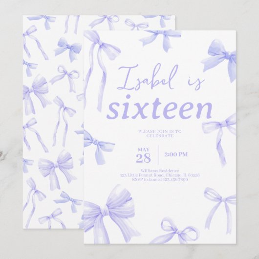 Lila Bow Birthday Einladung (Vorne/Hinten)