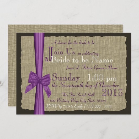 Lila Bow-Brautparty Einladung (Vorne/Hinten)