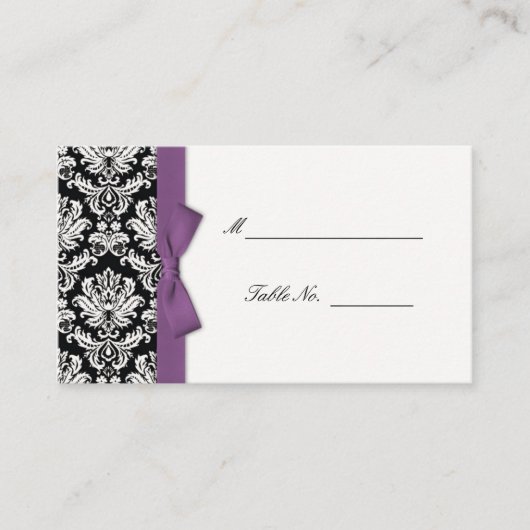 Lila Bow Damask Hochzeitsplätze Platzkarte (Vorderseite)