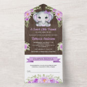 Lila Bow Floral Elephant Barn Wood Baby Dusche All In One Einladung (Innen Boden)