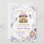 Lila Bow Floral Fairy Girl Babydusche Einladung (Vorderseite)