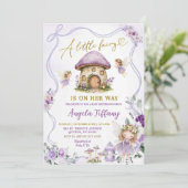 Lila Bow Floral Fairy Girl Babydusche Einladung (Stehend Vorderseite)
