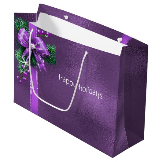 Lila Bow Holiday Geschenktasche Große Geschenktüte (Vorderseite Schrägansicht)