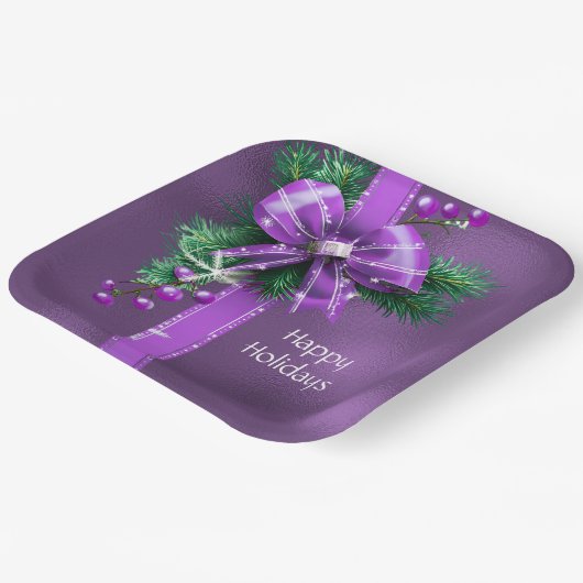 Lila Bow Holiday Paper Plate Pappteller (Gewinkelt)