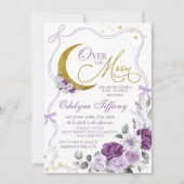 Lila Bow Lilac über der Mond Girl Babydusche Einladung (Vorderseite)