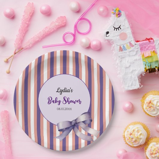 Lila Bow Lines Moderne Babydusche Pappteller (Party)