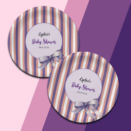 Lila Bow Lines Moderne Babydusche Pappteller