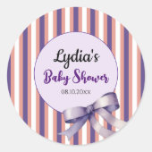 Lila Bow Lines Moderne Babydusche Runder Aufkleber (Vorderseite)