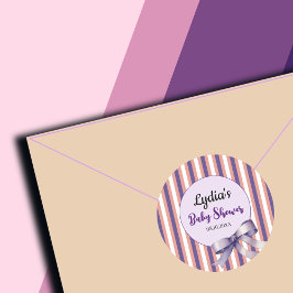 Lila Bow Lines Moderne Babydusche Runder Aufkleber