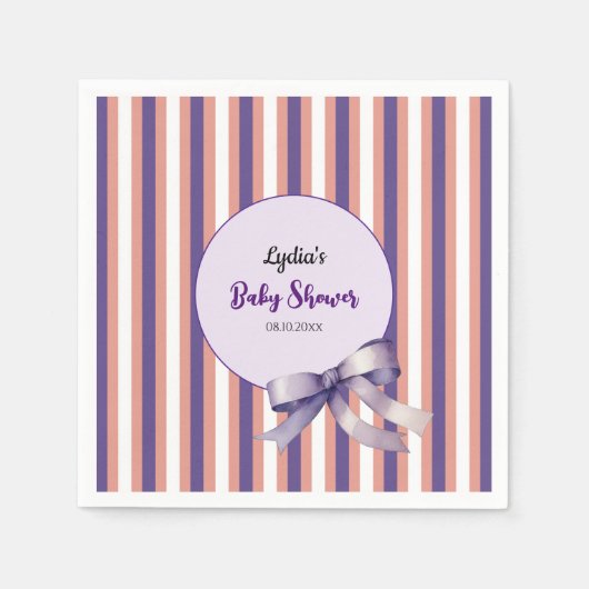 Lila Bow Lines Moderne Babydusche Serviette (Vorderseite)