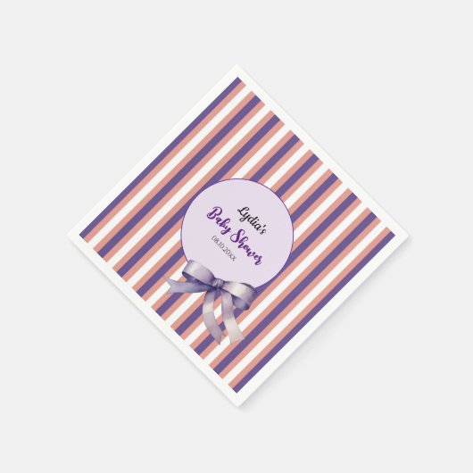 Lila Bow Lines Moderne Babydusche Serviette (Ecke)