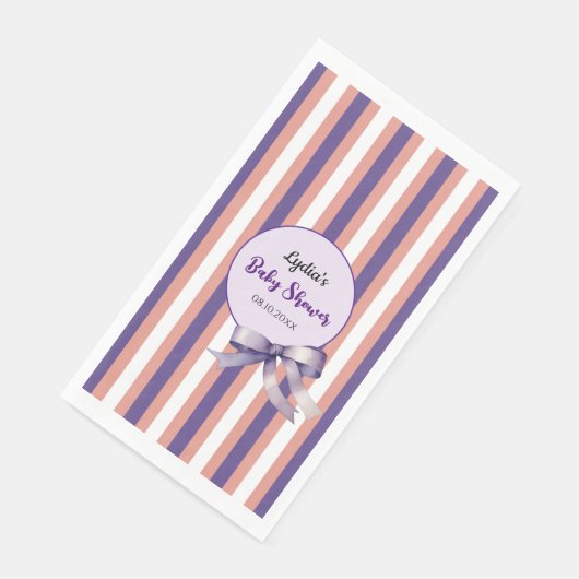 Lila Bow Lines Moderne Babydusche Serviette (Ecke)