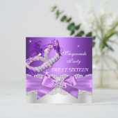 Lila Bow Masquerade 16 . Geburtstag Einladung (Stehend Vorderseite)