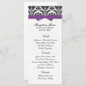 Lila Bow mit Damask Wedding Empfang Menu Menükarte (Vorne/Hinten)