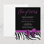 Lila Bow mit Zebra-Streifen der Klasse 2014 Einladung (Vorne/Hinten)