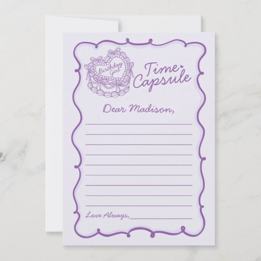 Lila Bow Retro Coquette Cake Time Kapselkarte Einladung (Vorderseite)