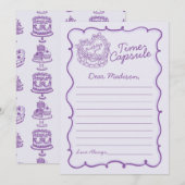 Lila Bow Retro Coquette Cake Time Kapselkarte Einladung (Vorne/Hinten)