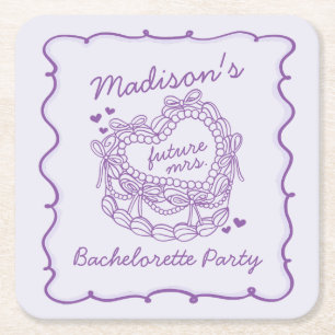 Lila Bow Retro Herz Coquette Bachelorette Rechteckiger Pappuntersetzer