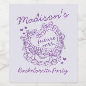 Lila Bow Retro Herz Coquette Bachelorette Weinetikett (Einzelnes Label)