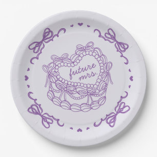 Lila Bow Retro Herz Coquette Cake Brautparty Pappteller