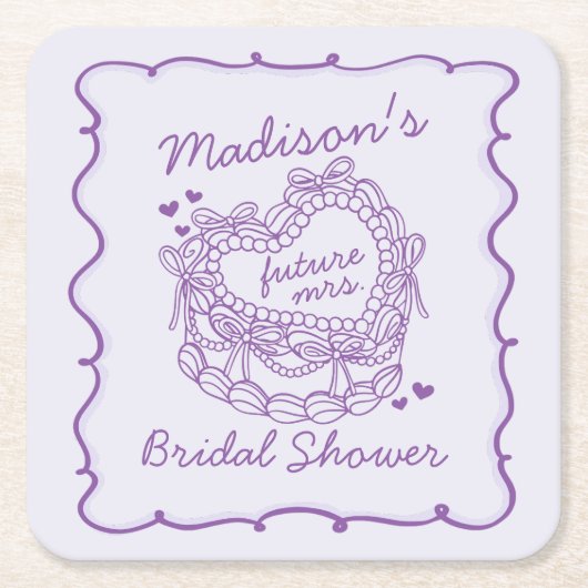 Lila Bow Retro Herz Coquette Cake Brautparty Rechteckiger Pappuntersetzer (Vorderseite)