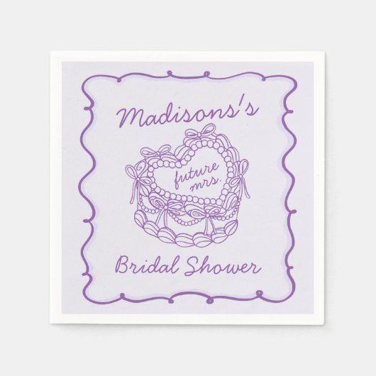 Lila Bow Retro Herz Coquette Cake Brautparty Serviette (Vorderseite)