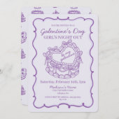 Lila Bow Retro Herz Coquette Cake Galentine Einladung (Vorne/Hinten)