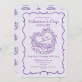 Lila Bow Retro Herz Coquette Cake Valentine Einladung (Vorne/Hinten)
